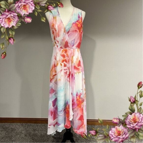 Calvin Klein floral sleeveless midi dress size 6 - Picture 1 of 16